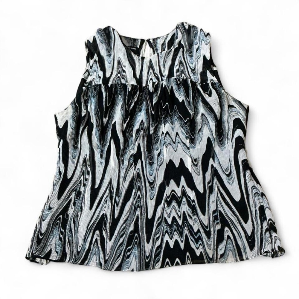 Y2K 100% Silk‎ Minimalist New York Abstract Wave Print Sleeveless Top Sz 10
